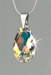Nyaklánc, esőcsepp formájú, színjátszós fehér SWAROVSKI® kristállyal, 16mm, ART CRYSTELLA®